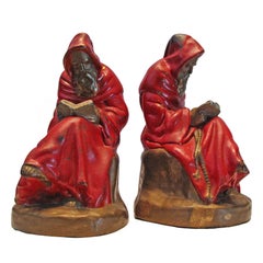 Antique Bronze Bookends - Reading Monks