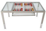 Backgammon Glass and Chrome Table