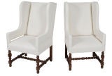 Louis XIII Style Wing Back Chairs (2)