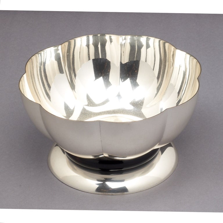 Art Deco Silvered Bowl with Mahogany Base by Orfevrerie Gallia, 1930s