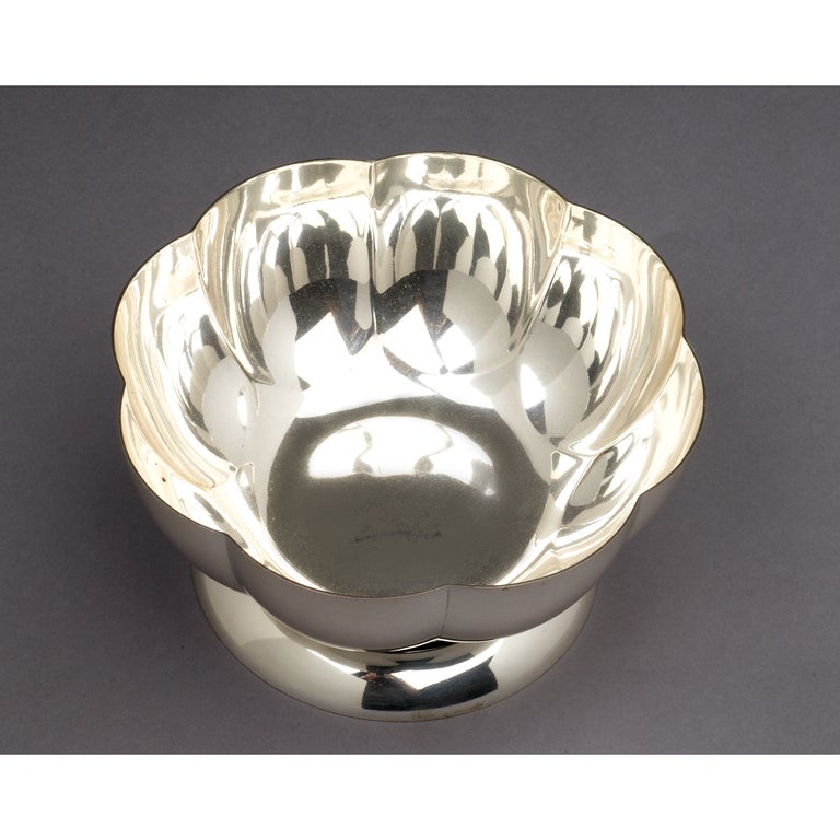 French Silvered Bowl with Mahogany Base by Orfevrerie Gallia, 1930s