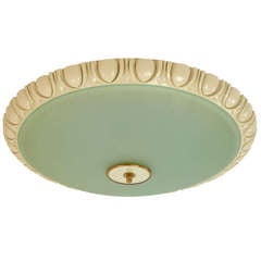 Large Fontana Arte Glass Ceiling Light with Carved Wood Frame, 1940s 5