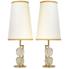 An Elegant Pair of Etched Glass Lamps by Roberto Rida