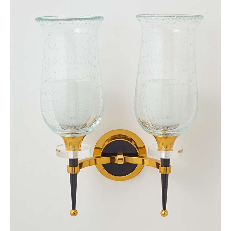 A Pair of Blown Glass Sconces by Leleu at 1stdibs