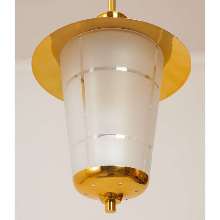 Mid-Century Modern Small Frosted and Etched Glass Lantern, Italy, 1950s
