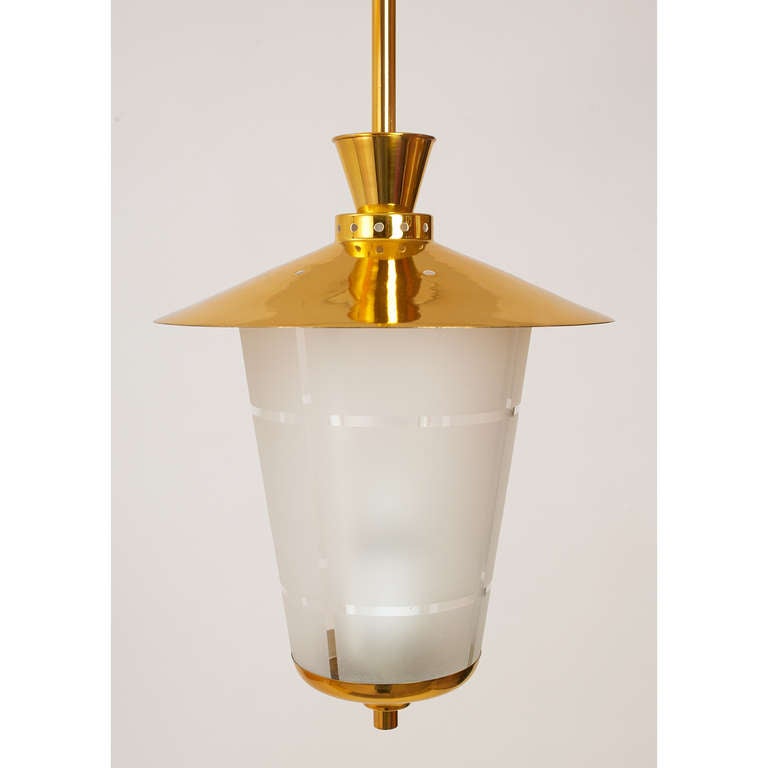 Small Frosted and Etched Glass Lantern, Italy, 1950s In Excellent Condition In New York, NY