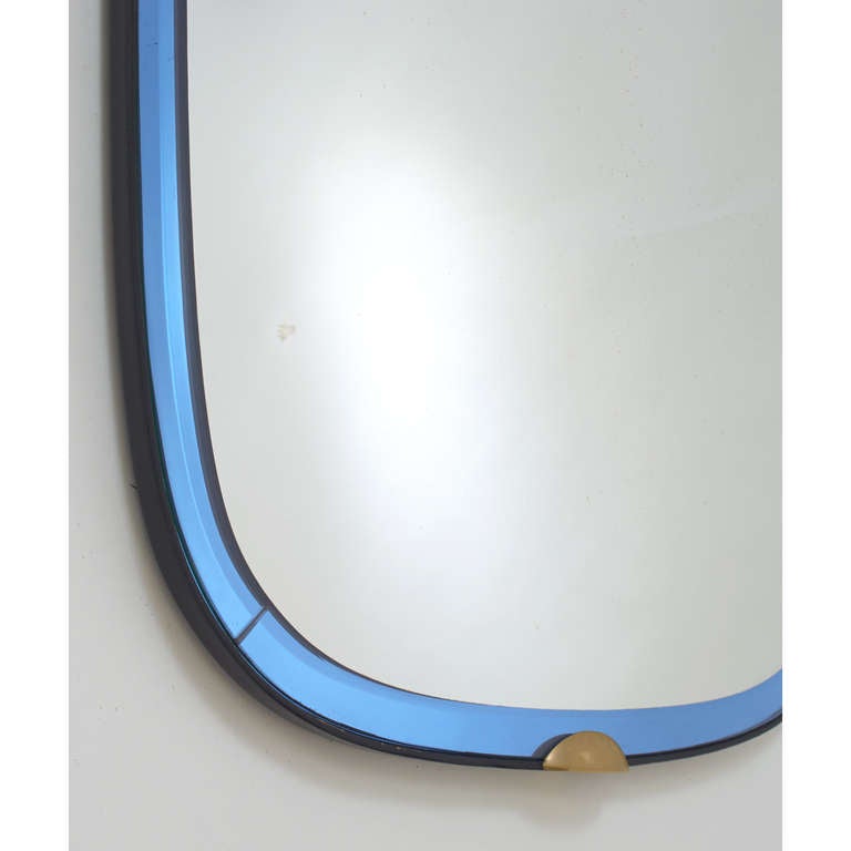 Italian Important Elongated Blue Mirror by Fontana Arte