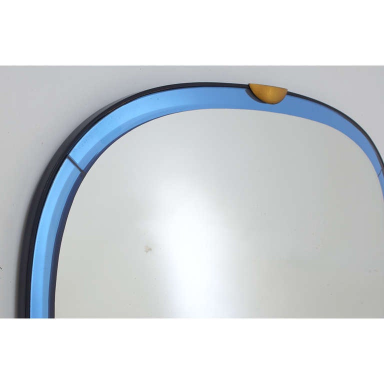 Beveled Important Elongated Blue Mirror by Fontana Arte