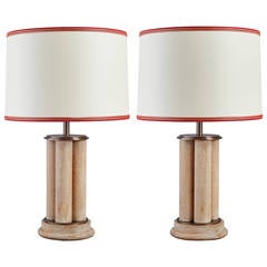 Modernist Pair of 1950s Cerused Oak Lamps
