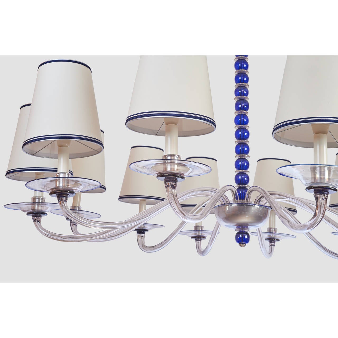 Mid-Century Modern Early Murano Clear and Blue Chandelier