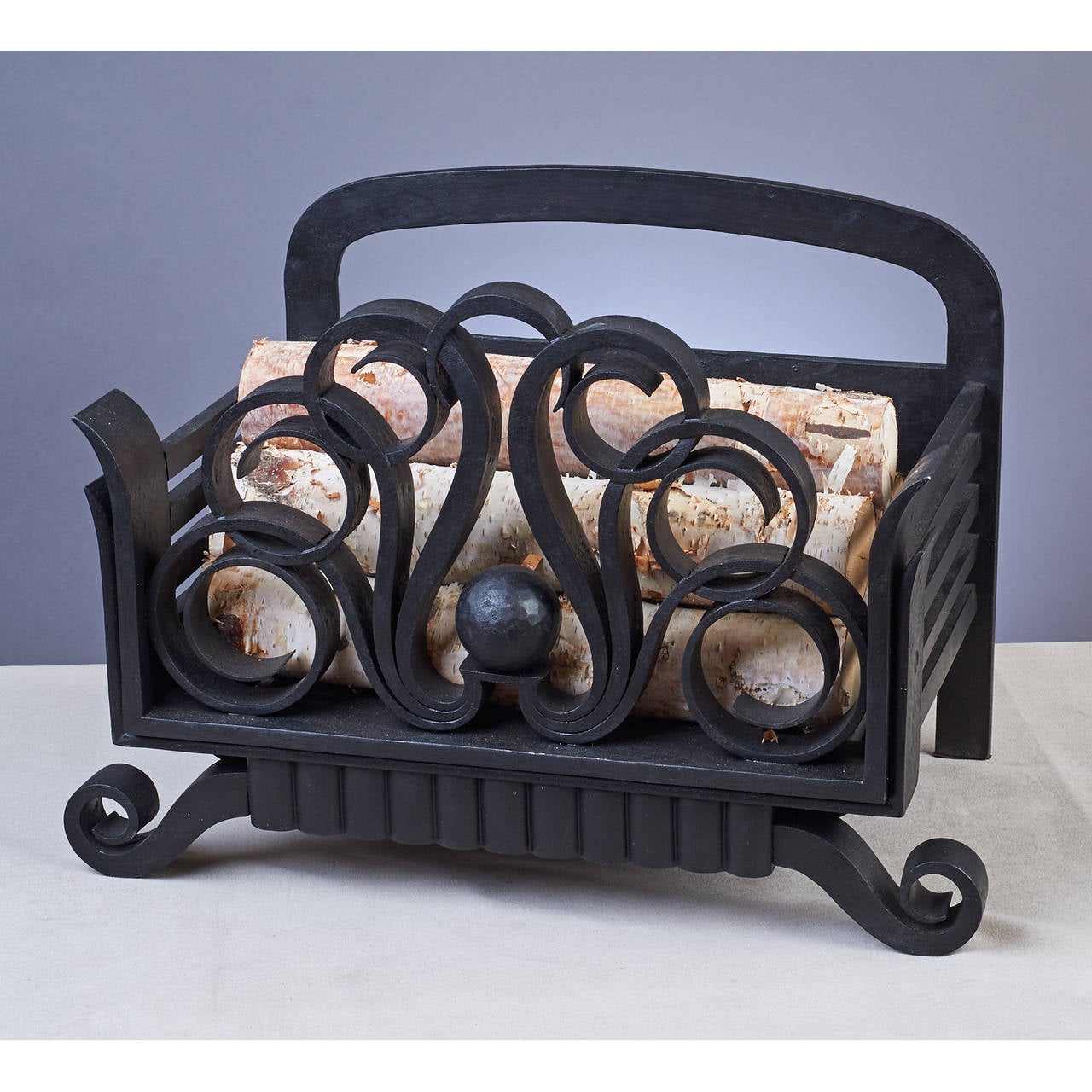 French Wrought Iron Log Carrier in the Manner of Raymond Subes, 1930s