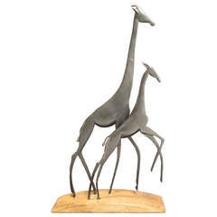 Vintage Bronze and Wood Giraffes Sculpture by Karl Hagenauer
