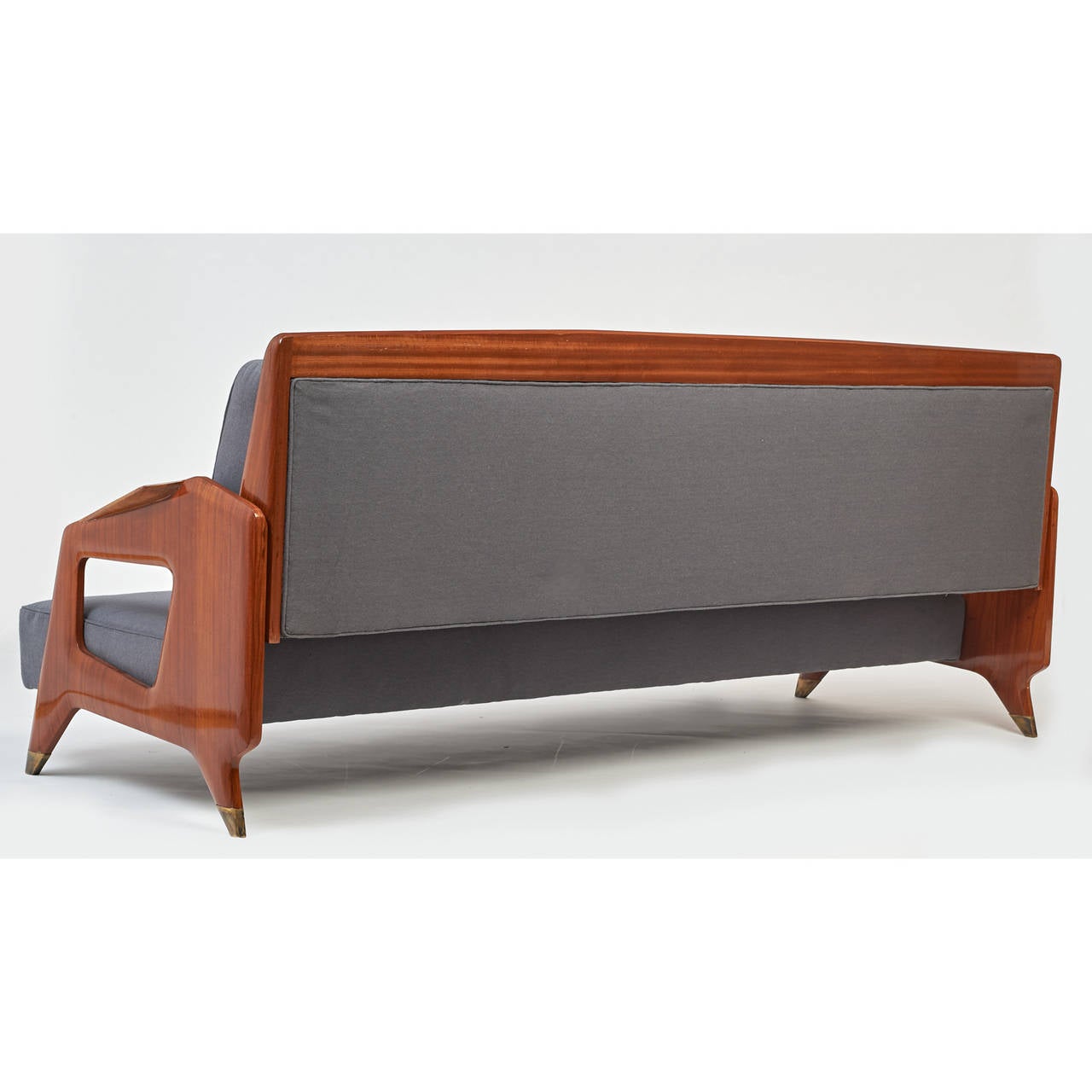 Mid-Century Modern 1950s Italian Long Modernist Mahogany Couch ﻿with Beautifully Carved Side Panels