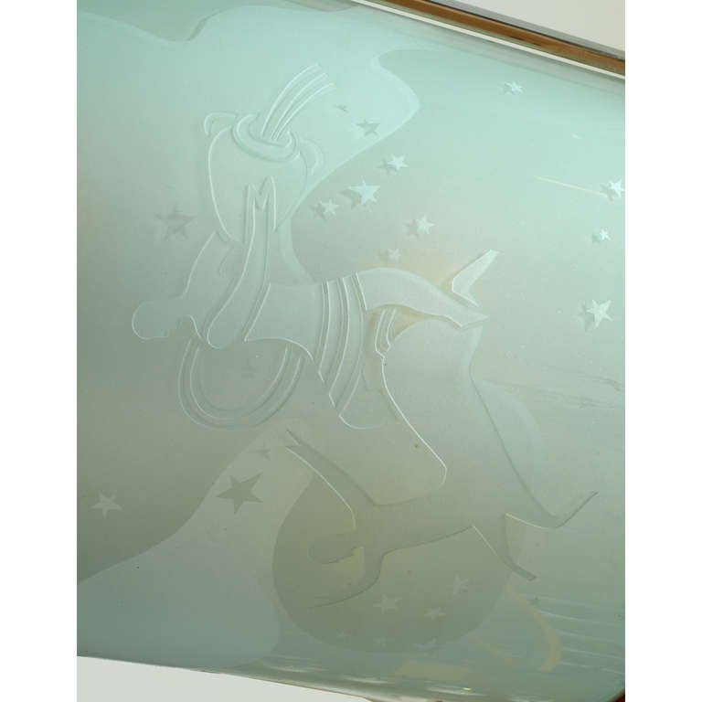 Contemporary Magnificent Six Foot Constellations Engraved Glass Chandelier by Roberto Rida