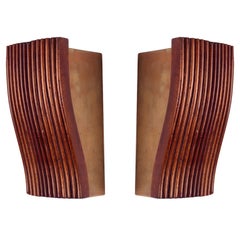 Pair of 1950s Diminutive Uplight Sconces in Reeded Mahogany