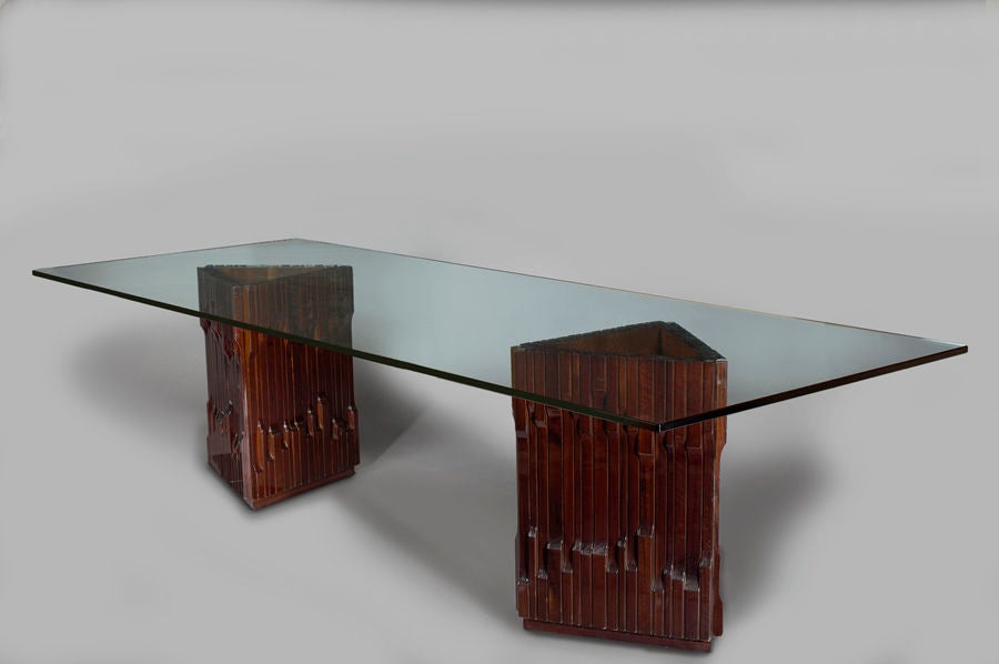 Late 20th Century Long Carved Mahogany Dining Table by Luciano Frigerio, 1970s For Sale