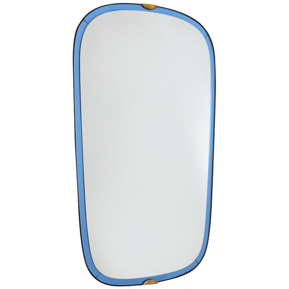 Important Elongated Blue Mirror by Fontana Arte