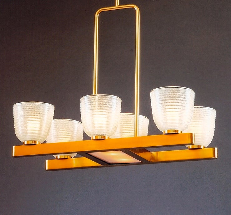 Mid-Century Modern Six Branch Murano Chandelier with Pulegoso Glass Shades, Italy, 1950s For Sale