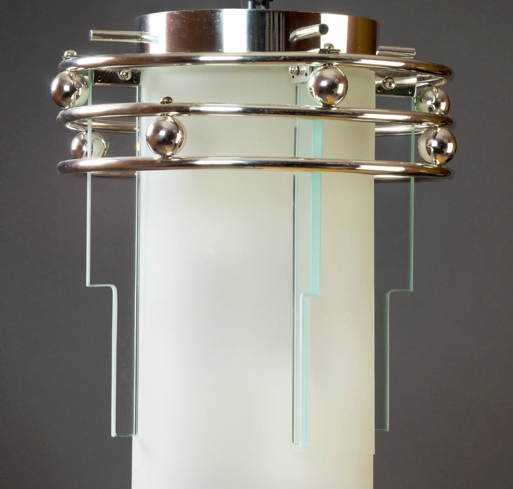Mid-Century Modern Frosted and Clear Glass Lantern, France, 1930s For Sale