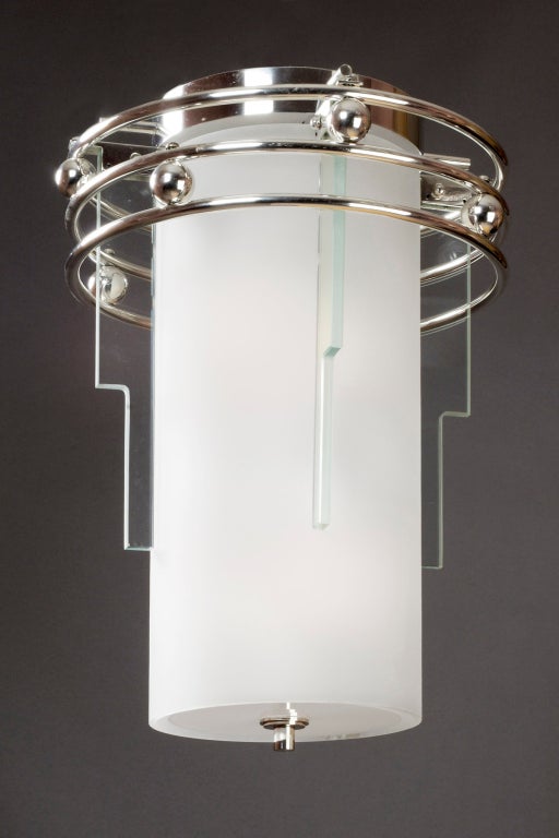 French Frosted and Clear Glass Lantern, France, 1930s For Sale