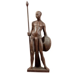 Skulptur eines afrikanischen Kriegers im Stil von Arthur Dupagne