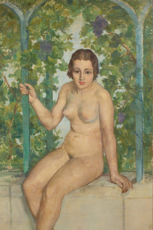 Pedro Pruna (Spanish, 1904-1977), in the style of

Untitled (Seated Nude)
Oil on canvas
1928
Marked with artists name and date on reverse.

Measures: 77 x 39.