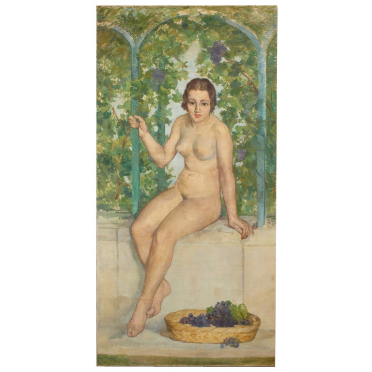 Pittura olio su tela di Pedro Pruna nudo, anni '20