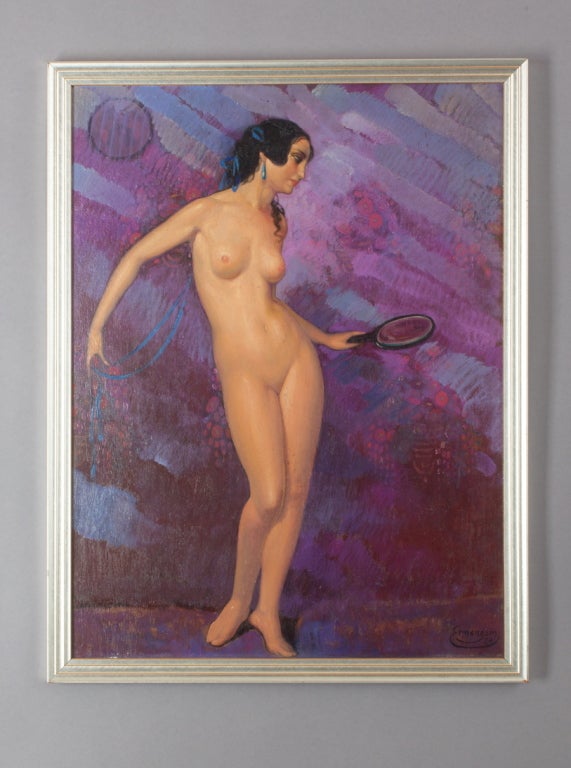 "Danseuse au Ruban " Huile sur bois de Frans Ermengem:: 1920s