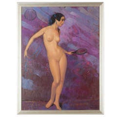 "Danseuse au Ruban " Huile sur bois de Frans Ermengem:: 1920s