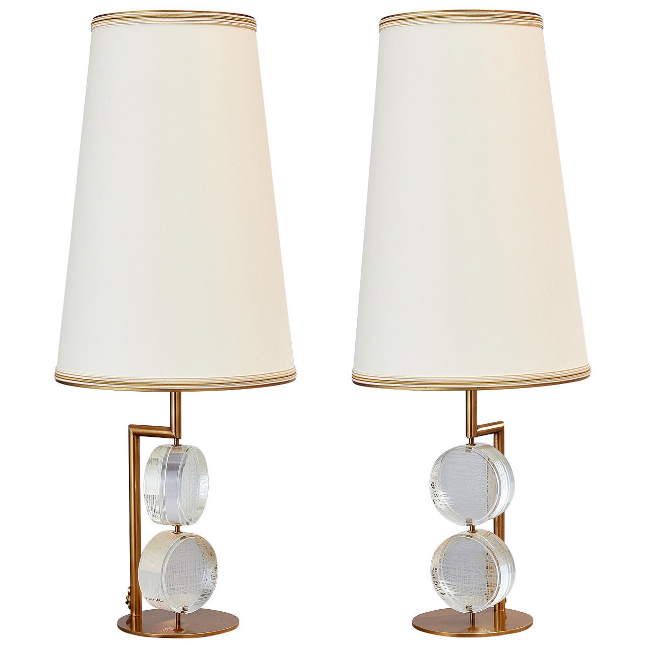 Limited Edition Pair of Etched Glass Lamps by Roberto Rida