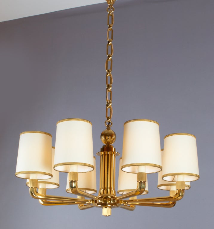French Genet Michon Eight Branch Bronze Chandelier