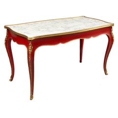 Vintage Jansen 1950s Louis XV Style Coffee Table in Red Lacquer with Bronze Mounts