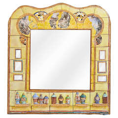 Magnificent Yellow Ceramic Mirror by Alain Girel for Hermes, Commissioned, 1994