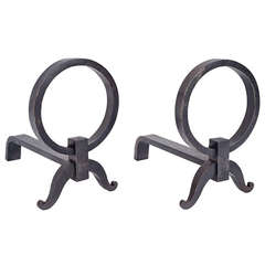 Pair of Wrought Iron Ring Andirons