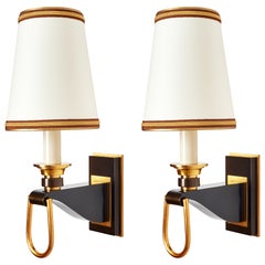 Elegant Pair of 1950s French Sconces with Stirrup Motif