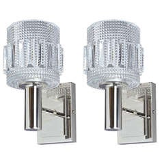 A Pair of French 50's Glass and Nickel Sconces