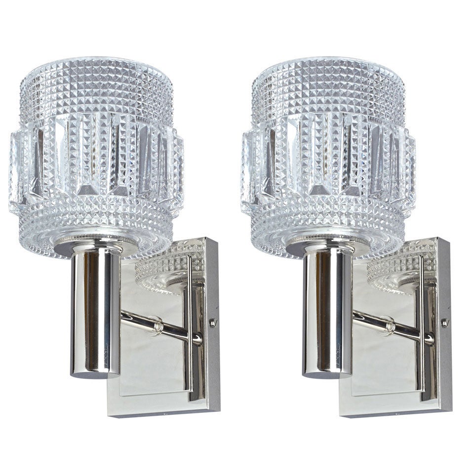 A Pair of French 50
s Glass and Nickel Sconces