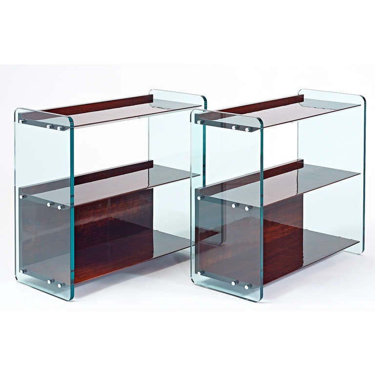 French  A Large Glass Side Table or Bookshelf, France 1970s