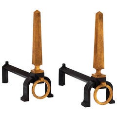 Pair of 1950s Wrought Iron Andirons