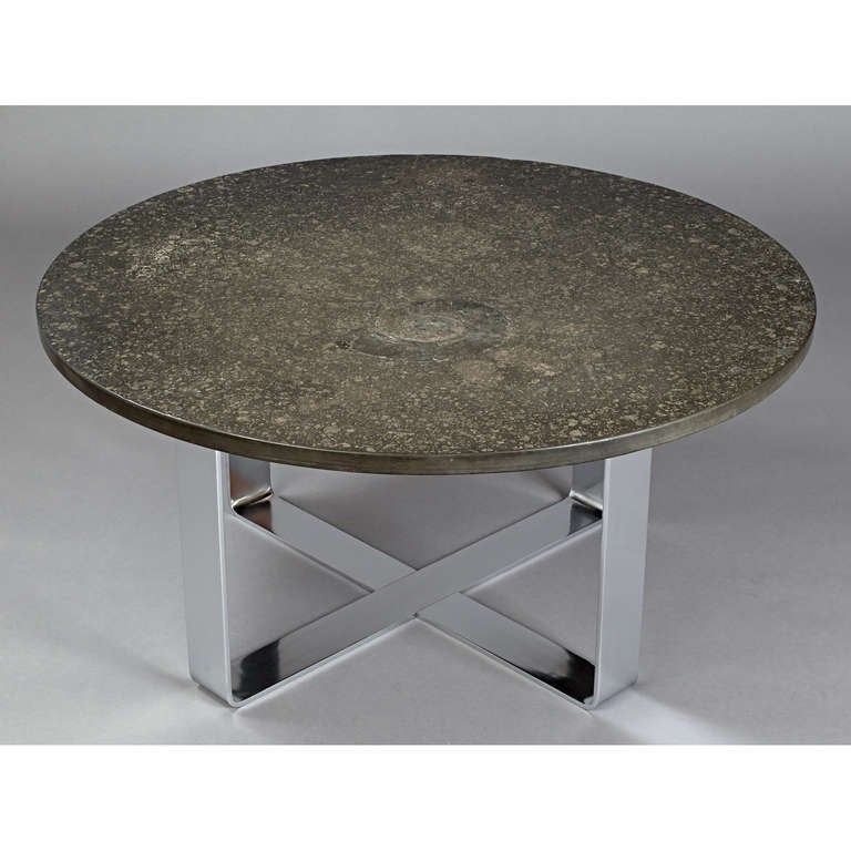 Late 20th Century 1970s Fossil Embossed Table on Chromed Steel Base For Sale