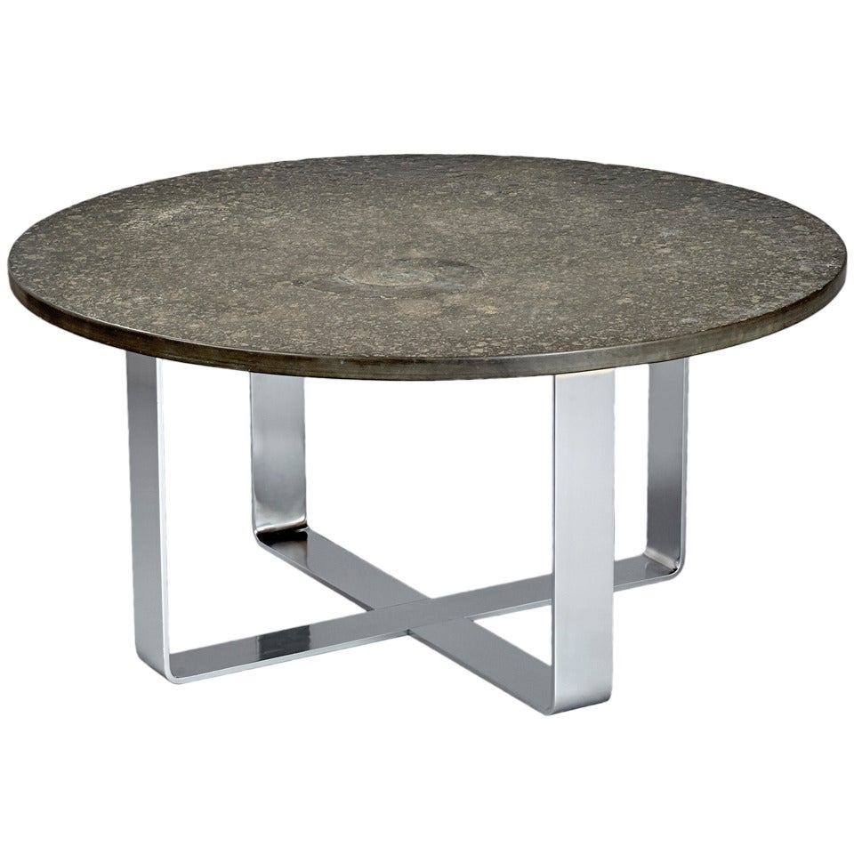 1970s Fossil Embossed Table on Chromed Steel Base For Sale