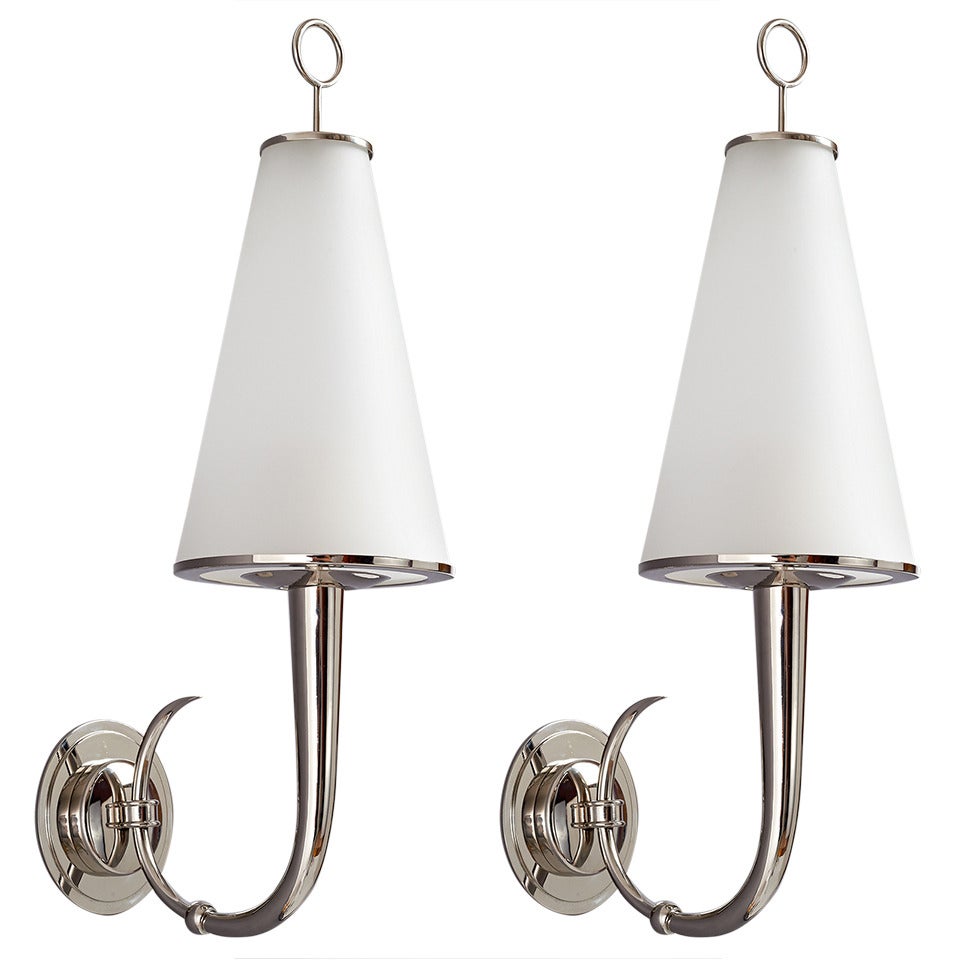 Pair of Elegant Nockeled Sconces by Roberto Rida with Glass Shades