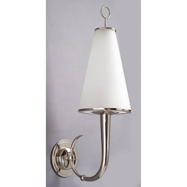Pair of Elegant Nockeled Sconces by Roberto Rida with Glass Shades In Excellent Condition In New York, NY