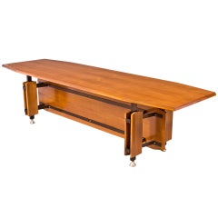 Monumental Italian 1950s Tapering Fruitwood Dining Table