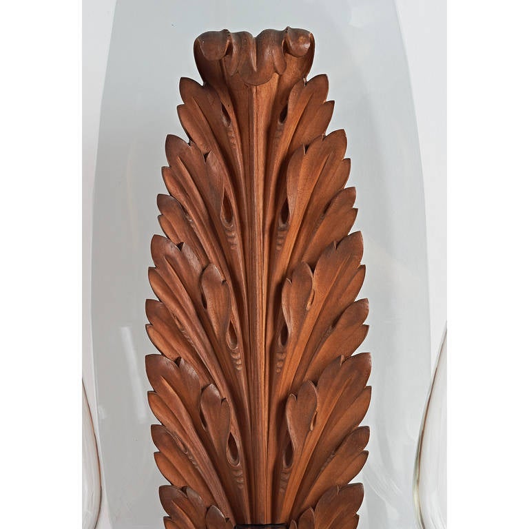 Mid-Century Modern Set of Six Exquisite Italian Sconces by Franco Buzzi with Carved Wood Leaves