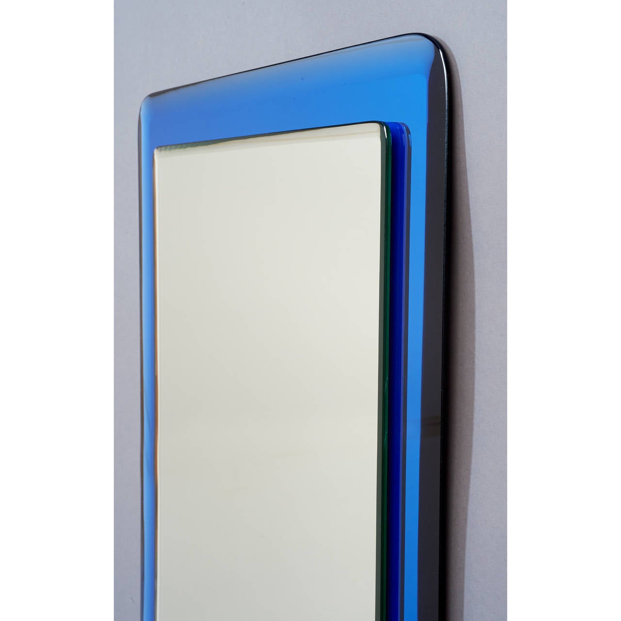 Mid-Century Modern Blue Colored Beveled Glass Mirror, Italy, 1970s For Sale