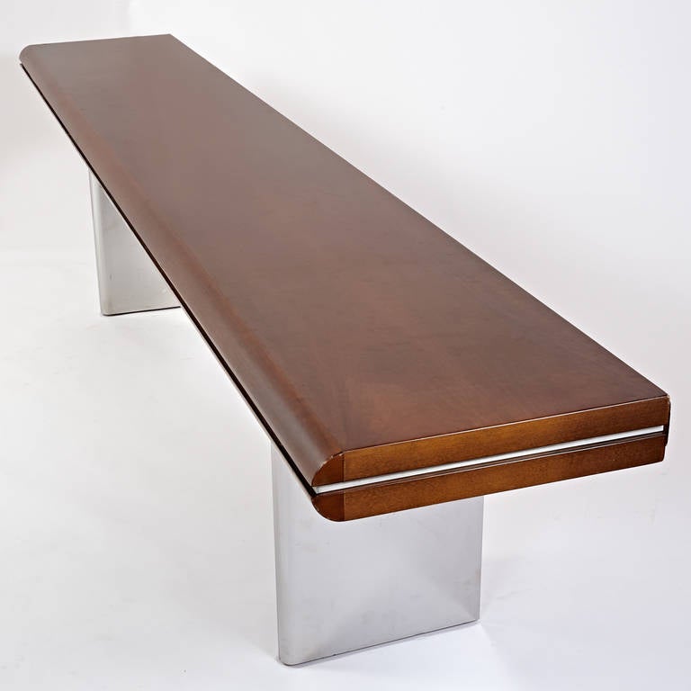 Italian Long Walnut Console with Rounded Edge by Hans Von Klier, 1970s