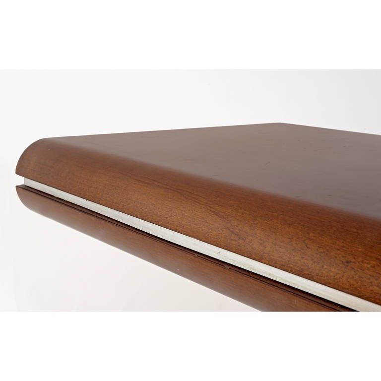 Long Walnut Console with Rounded Edge by Hans Von Klier, 1970s In Excellent Condition In New York, NY