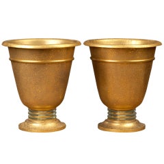 Pair of Art Deco Acid-Washed Urn Uplights