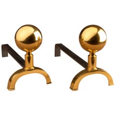 French 1950
s Polished Brass Andirons French 1950
s Polished Brass Andirons